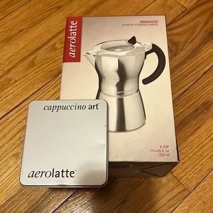 aerolatte Stovetop Espresso Maker with Cappucino Stencils